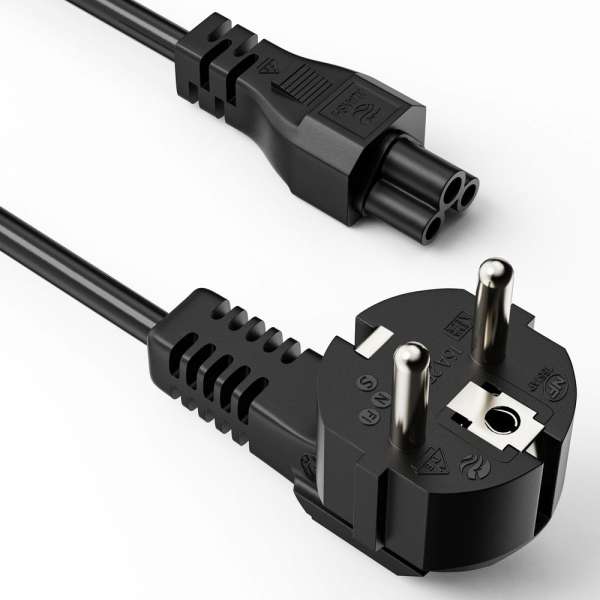 Netzkabel - Schutzkontakt Stecker 90° auf IEC Buchse (C5) gerade. Schwarz. 1,00m
