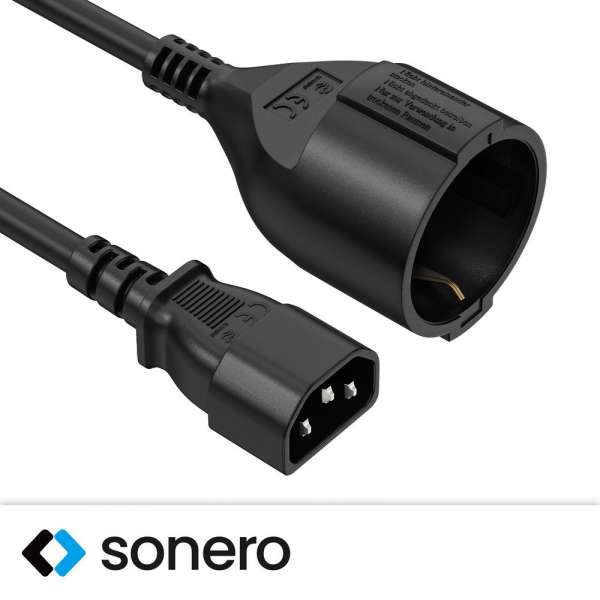 Netzkabel - Schutzkontakt Buchse gerade auf IEC Stecker (C14) gerade. Schwarz. 1,00m