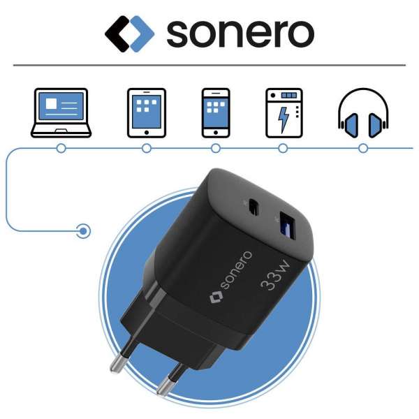 sonero USB-C & USB-A GaN Ladegerät - 2 Port - 33W PD - schwarz
