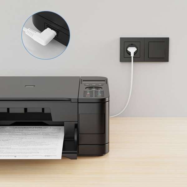 Netzkabel - Euro Stecker 90° auf IEC Buchse (C7) 90° - 5.00m - weiß