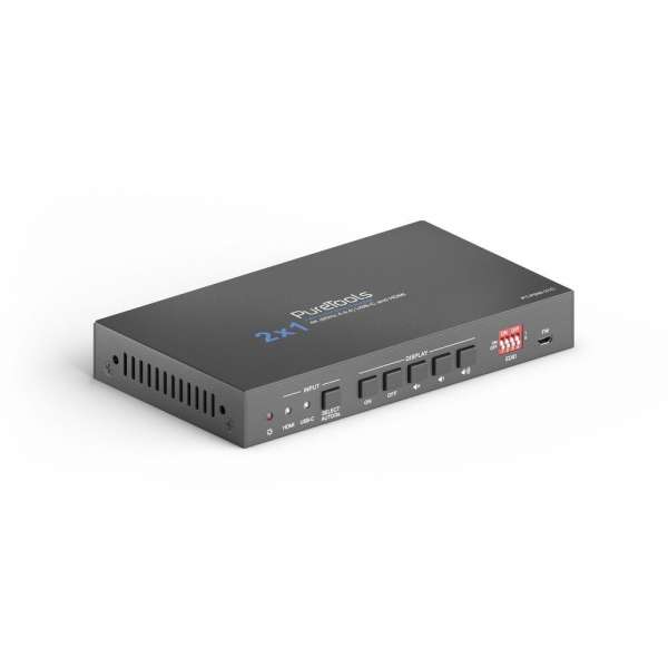 PureTools - 2x1 Telekonferenz Switcher USB C und HDMI Eingang und HDMI Ausgang, 4K (60Hz 4:4:4), USB-C Aufladung bis zu 40Wmit 2 Ports USB Hub und Aud