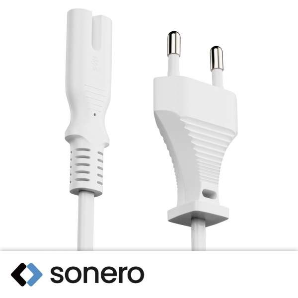 Netzkabel - Euro Stecker gerade auf IEC Buchse (C7) gerade. Weiß. 3,00m