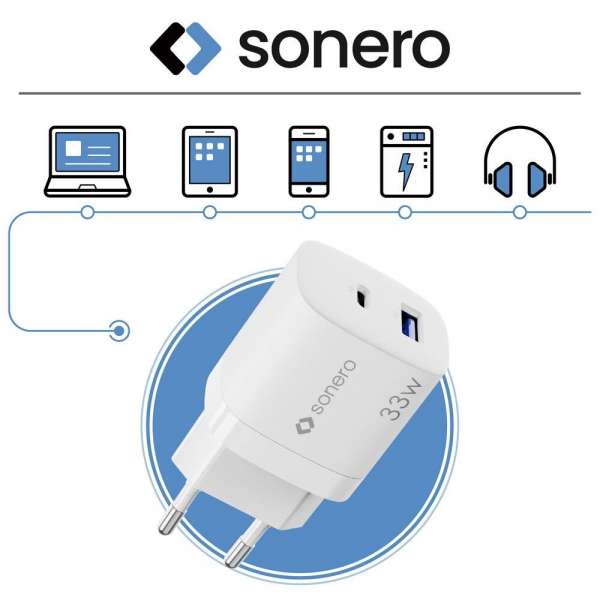 sonero USB-C & USB-A GaN Ladegerät - 2 Port - 33W PD - weiß