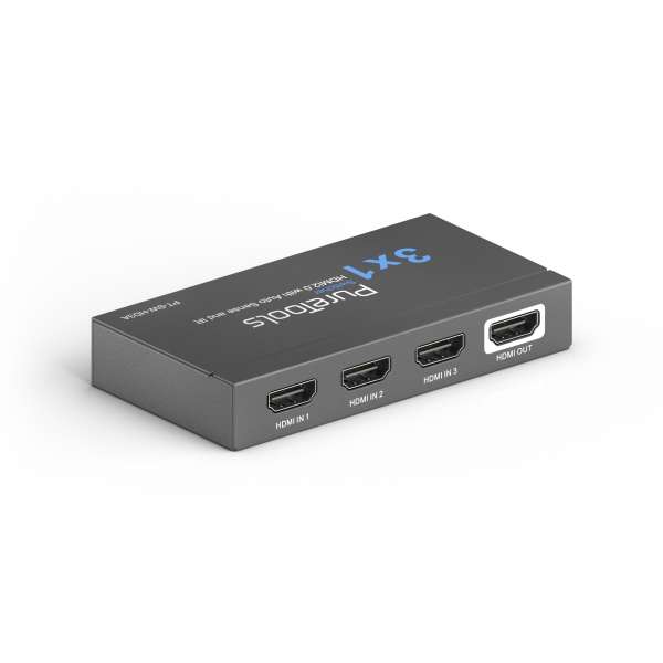 PureTools - 3x1 HDMI2.0 Switch 4K (60Hz 4:4:4), HDR-Umschaltung, IR-Fernbedienung, CEC-Pass-Through
