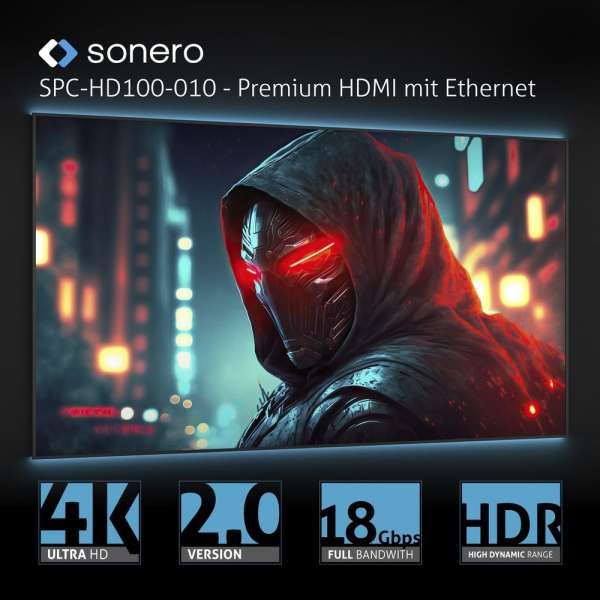 HDMI auf HDMI Kabel - 4K60 - grau/schwarz - 2,00m