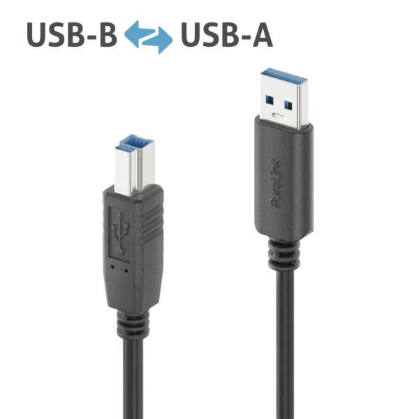 USB-A auf USB-B Kabel - 3.2 Gen1, 3A/5V/15W, 5G - iSerie - schwarz - 2,00m