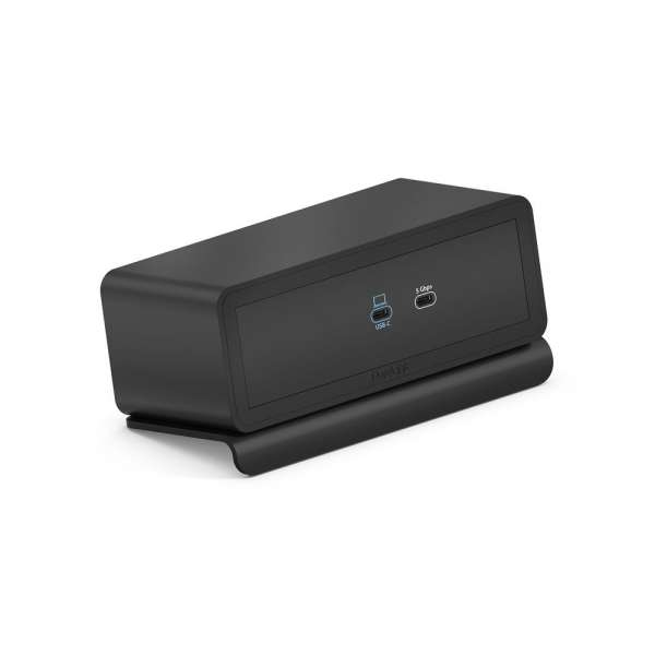 mediahub2 - USB-C Docking Station, freistehend, Tischmodell - schwarzes Gehäuse und matt-schwarze Module.