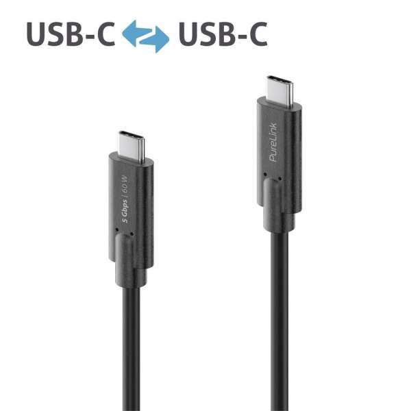 USB-C auf USB-C Kabel - 3.1 Gen 1, 3A/5V/60W, 5G, DP Alt Mode - iSerie - schwarz - 1,50m