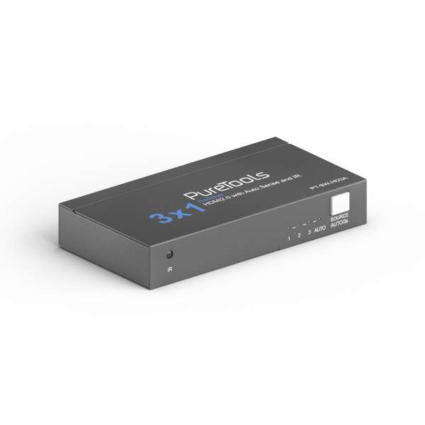 PureTools - 3x1 HDMI2.0 Switch 4K (60Hz 4:4:4), HDR-Umschaltung, IR-Fernbedienung, CEC-Pass-Through