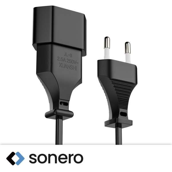 Netzkabel Verlängerung - Euro Stecker gerade auf Euro Buchse gerade. Schwarz. 2,00m