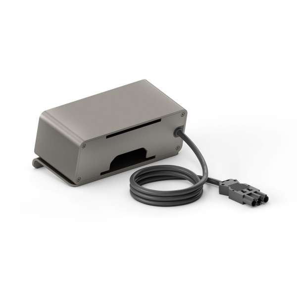 mediahub2 - 7 -Slot, freistehend, On-Table Design - space-grey Gehäuse und mattschwarze Module. 2 Steckdosen + 3 Leerplätze. Buchse - DE. Stecker - Wieland GST18