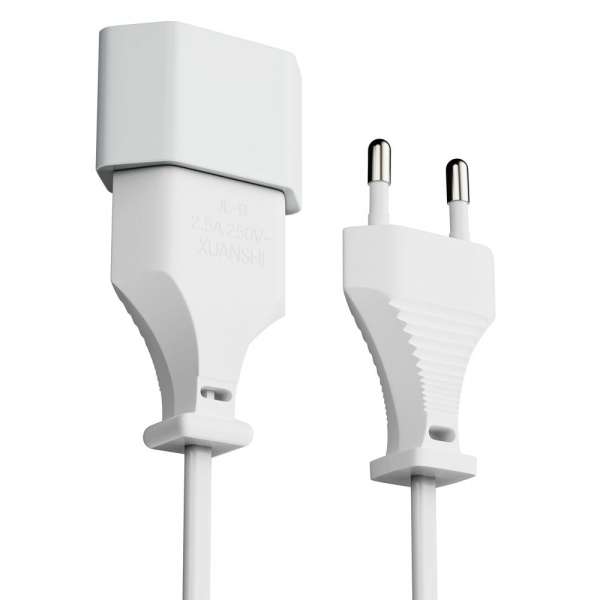 Netzkabel Verlängerung - Euro Stecker gerade auf Euro Buchse gerade. Weiß. 10,0m