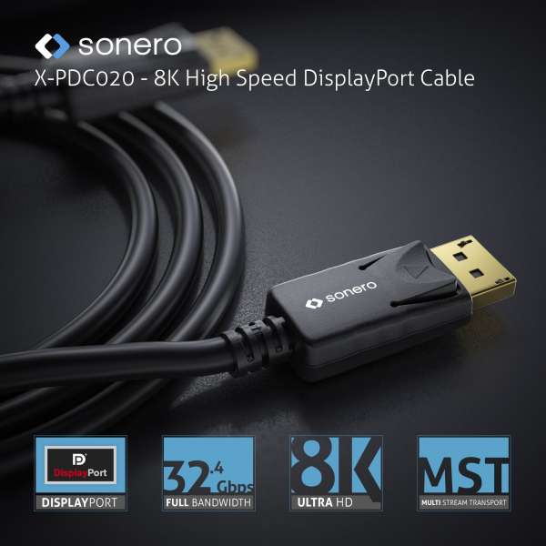 Sonero DisplayPort 1.4v Kabel, 8K60, 30AWG, schwarz, 1,80m