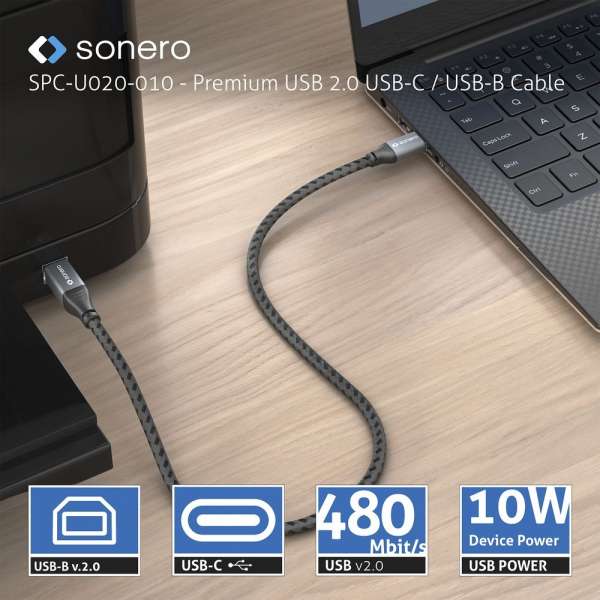 sonero USB 2.0 Kabel - C/B - Aluminium - space grey/schwarz - 5,00m