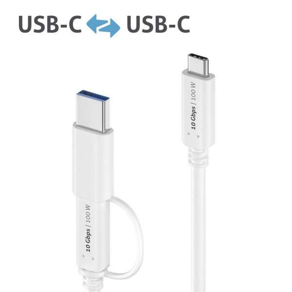 USB-C auf USB-C Kabel mit USB-A Aufsatz - 3.2 Gen 2x1, 5A, 10G, DP Alt Mode - iSerie - weiß - 0,50m