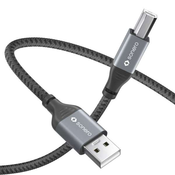 sonero USB 2.0 Kabel - A/B - Aluminium - space grey/schwarz - 5,00m