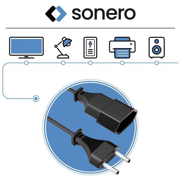 Netzkabel Verlängerung - Euro Stecker gerade auf Euro Buchse gerade. Schwarz. 5,00m