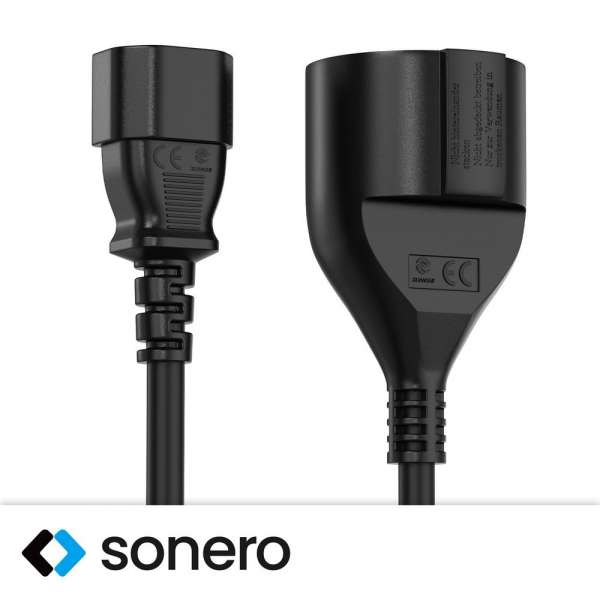 Netzkabel - Schutzkontakt Buchse gerade auf IEC Stecker (C14) gerade. Schwarz. 2,00m