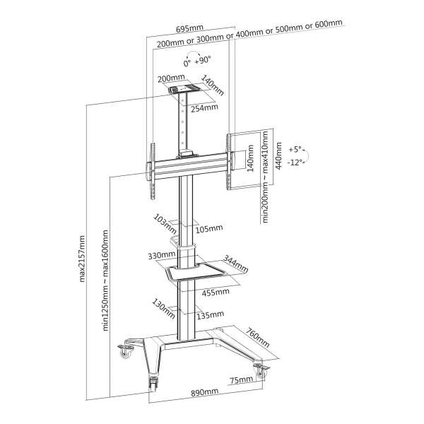 PureMounts® Premium TV Cart - Single Display bis 70", weiß