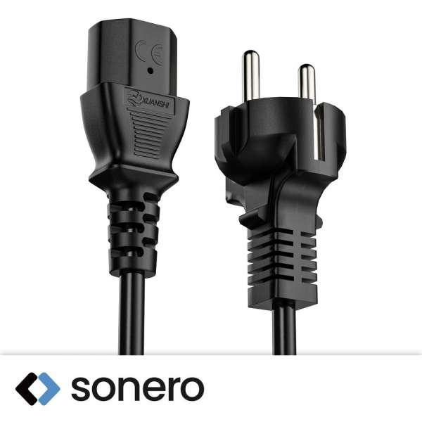 Netzkabel - Schutzkontakt Stecker gerade auf IEC Buchse (C13) gerade. Schwarz. 5,00m