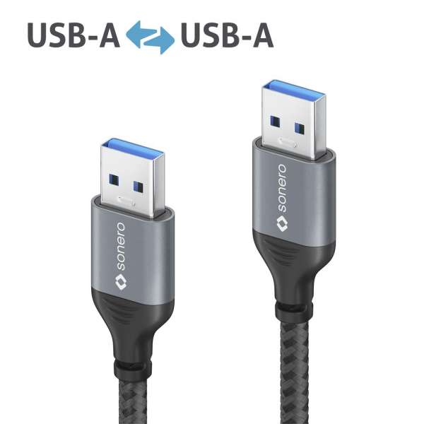 sonero USB 3.0 Kabel - A/A - Aluminium - space grey/schwarz - 1,50m