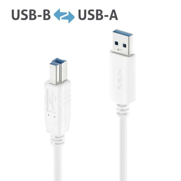 USB-A auf USB-B Kabel - 3.2 Gen1, 3A/5V/15W, 5G - iSerie - weiß - 0,50m