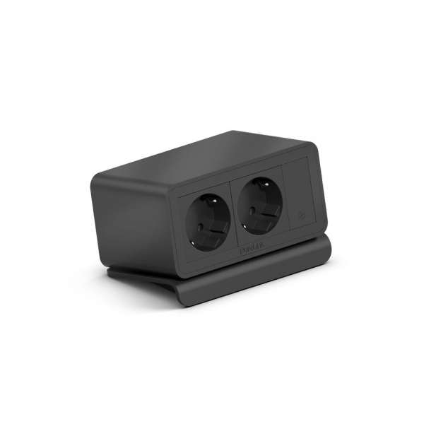 mediahub2 - 5 -Slot, freistehend, On-Table Design - schwarzes Gehäuse und mattschwarze Module. 2 Steckdosen + 1 Leerplatz. Buchse - DE. Stecker - Wieland GST18