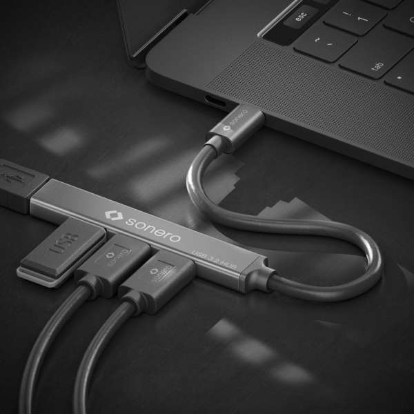 sonero USB 3.2 Gen1x1 Hub - 4 Port mit USB-C Stecker - 0,50m - Space Grey