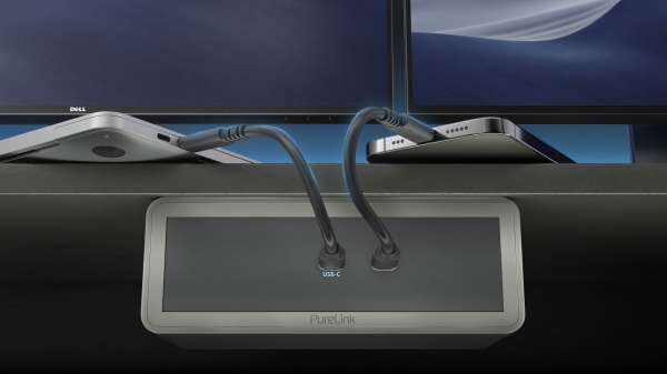 mediahub2 - USB-C Docking Station, freistehend, Tischmodell - space grey Gehäuse und matt-schwarze Module.