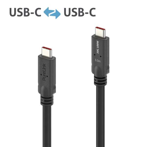 USB-C auf USB-C Kabel mit E-marker USB4 Gen2x2 20Gbps, 100W - PureInstall 3.00m