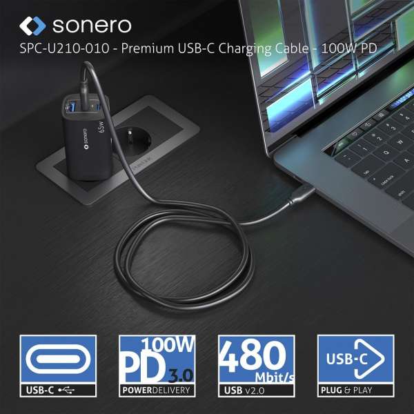 USB-C auf USB-C Ladekabel - USB 2.0, 100W PD - schwarz - 0,50m