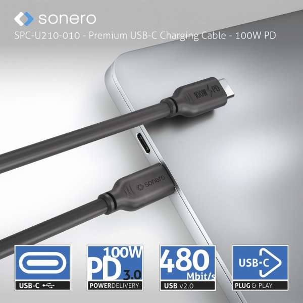 USB-C auf USB-C Ladekabel - USB 2.0, 100W PD - schwarz - 1,00m
