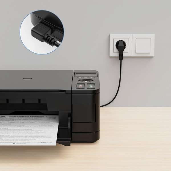 Netzkabel - Schutzkontakt Stecker 90° auf IEC Buchse (C13) 90° rechts abgewinkelt. Schwarz. 1,00m