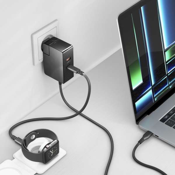 Vuelogic - USB-C & USB-A GaN Ladegerät - 3-Port - 100W PD - schwarz