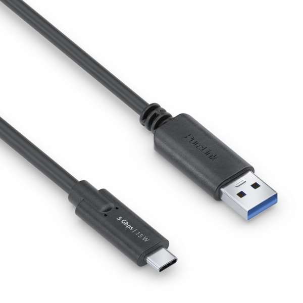 USB-C auf USB-A Kabel - 3.1 Gen 1, 3A/5V/15W, 5G - iSerie - schwarz - 1,50m