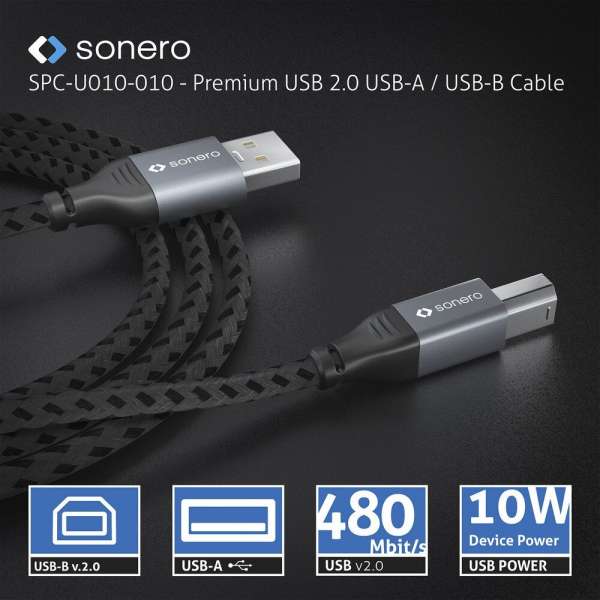 sonero USB 2.0 Kabel - A/B - Aluminium - space grey/schwarz - 0,50m