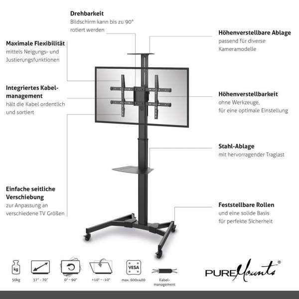 PureMounts® TV Standfuß mobil - Single Display bis 70"