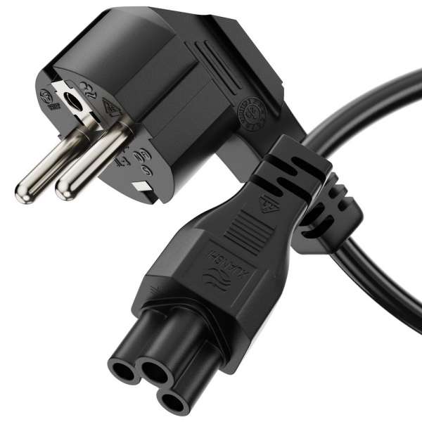 Netzkabel - Schutzkontakt Stecker 90° auf IEC Buchse (C5) gerade. Schwarz. 1,50m