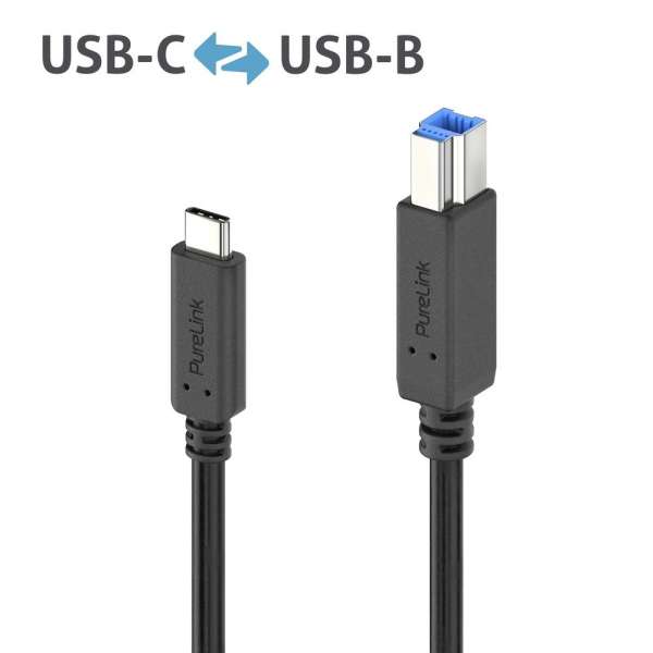 USB-C auf USB-B Kabel - 3.2 Gen 1, 3A/5V/15W, 5G - iSerie - schwarz - 0,50m