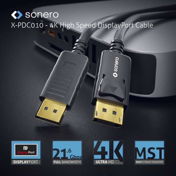 Sonero DisplayPort 1.2v Kabel, 4K60, 30AWG, schwarz, 2,00m