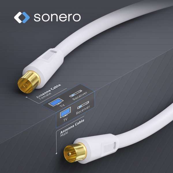 Sonero Antennenkabel IEC Stecker /IEC Buchse mit Ferrite 3,00m, weiß