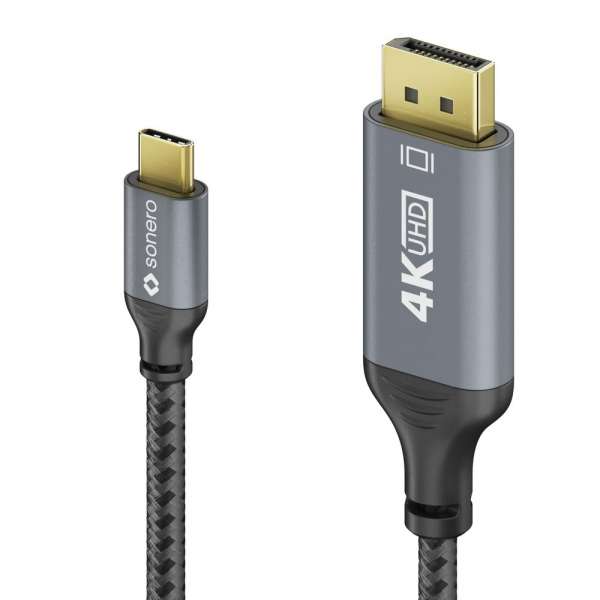 USB-C auf DisplayPort Kabel - 4K60, 21,6Gbps - grau/schwarz - 2,00m