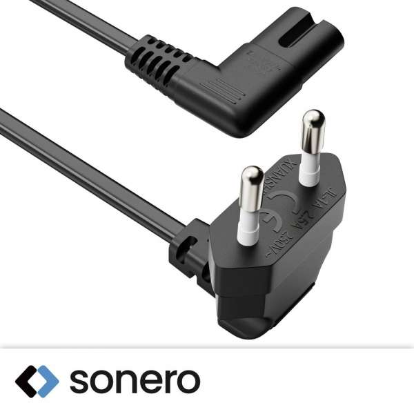 Netzkabel - Euro Stecker 90° auf IEC Buchse (C7) 90° - 3.00m - schwarz