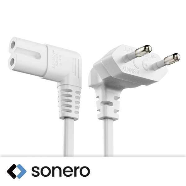 Netzkabel - Euro Stecker 90° auf IEC Buchse (C7) 90° - 3.00m - weiß