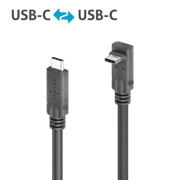 USB-C auf 90° USB-C Kabel (oben/unten) mit E-marker USB4 Gen2x2 20Gbps, 240W - PureInstall 2.00m