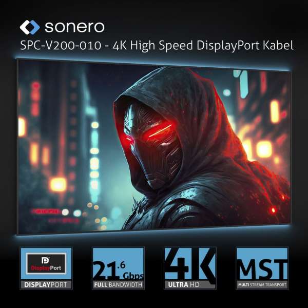 USB-C auf DisplayPort Kabel - 4K60, 21,6Gbps - grau/schwarz - 1,00m