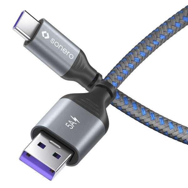 USB-C auf USB-A Ladekabel - USB 2.0, Super-Fast Charge 5V/5A - grau/blau - 2,00m