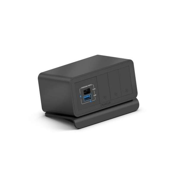 mediahub2 - 5 -Slot, freistehend, On-Table Design - schwarzes Gehäuse und mattschwarze Module. 65W PD-Modul + 3 Leerplätze. Buchse - Keine AC-Buchse. Stecker - Wieland GST18