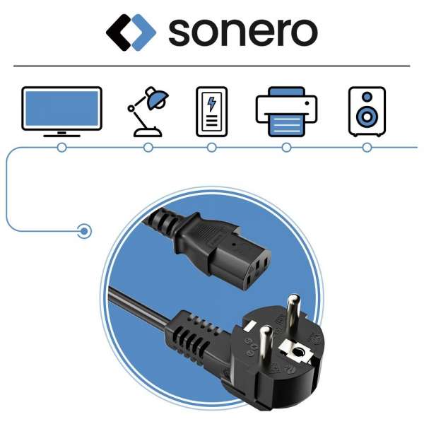 Netzkabel - Schutzkontakt Stecker 90° auf IEC Buchse (C13) gerade. Schwarz. 2,00m