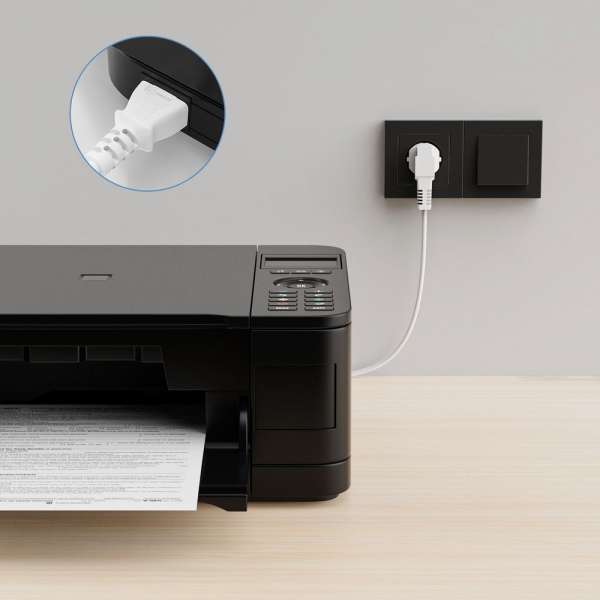 Netzkabel - Schutzkontakt Stecker 90° auf IEC Buchse (C13) gerade. Weiß. 10,0m